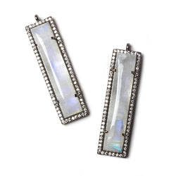 39x10.5mm Black Gold Bezel Cubic Zirconia & Rainbow Moonstone Bar Pendant 1 pc (ONLINE ORDER ONLY)