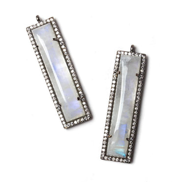39x10.5mm Black Gold Bezel Cubic Zirconia & Rainbow Moonstone Bar Pendant 1 pc (ONLINE ORDER ONLY)
