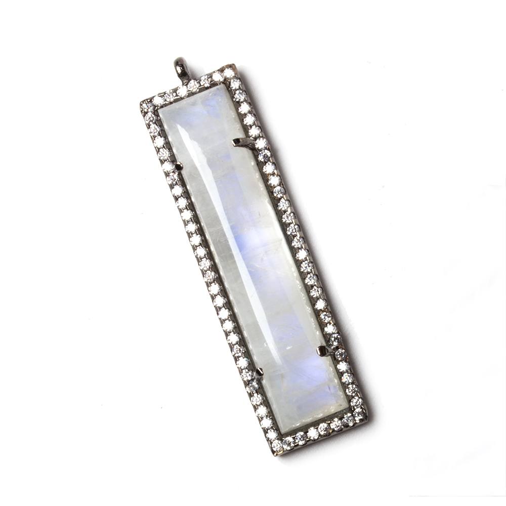 39x10.5mm Black Gold Bezel Cubic Zirconia & Rainbow Moonstone Bar Pendant 1 pc (ONLINE ORDER ONLY)