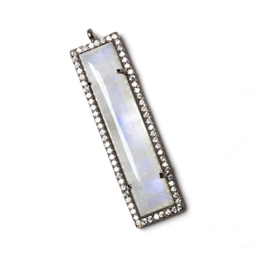 39x10.5mm Black Gold Bezel Cubic Zirconia & Rainbow Moonstone Bar Pendant 1 pc (ONLINE ORDER ONLY)