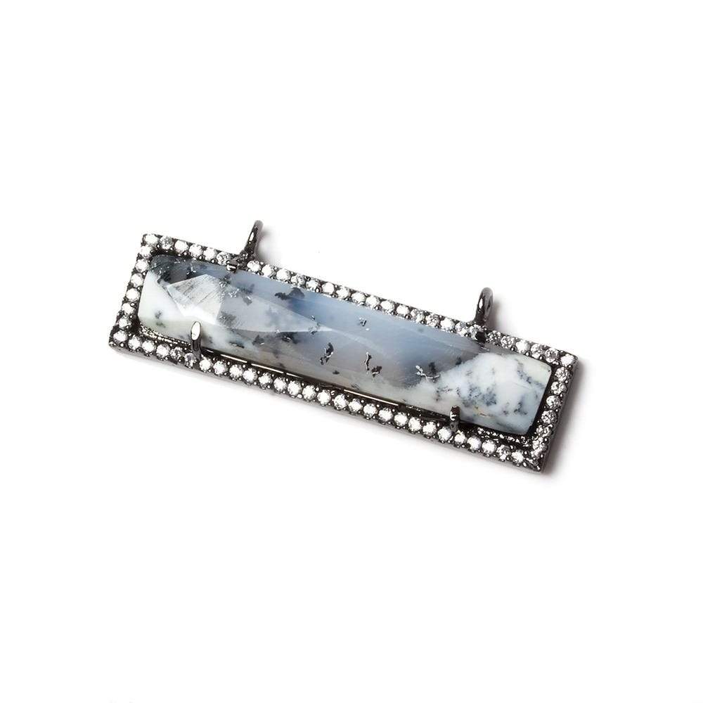 39x10.5mm Black Gold Bezel CZ and Dendritic Opal Bar 2 ring East - West Connector 1 piece (ONLINE ORDER ONLY)
