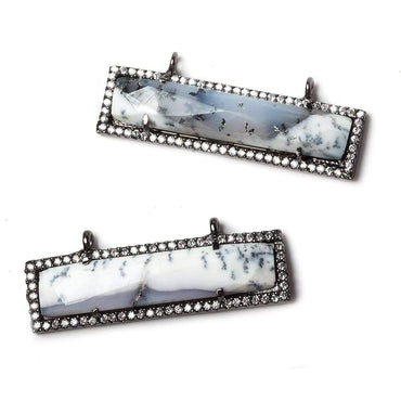39x10.5mm Black Gold Bezel CZ and Dendritic Opal Bar 2 ring East - West Connector 1 piece (ONLINE ORDER ONLY)