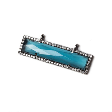 39x10.5mm Black Gold Bezel CZ and London Blue Quartz Bar 2 ring East - West Connector 1 piece (ONLINE ORDER ONLY)
