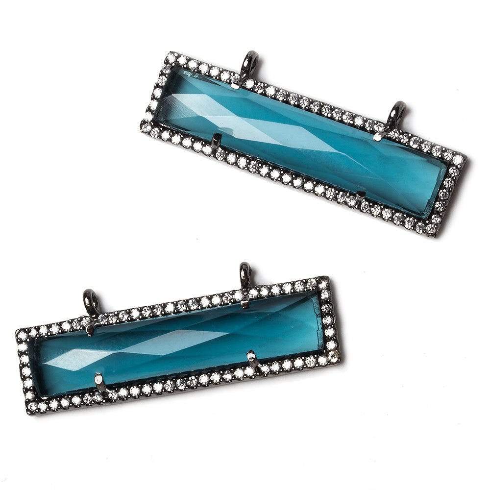 39x10.5mm Black Gold Bezel CZ and London Blue Quartz Bar 2 ring East - West Connector 1 piece (ONLINE ORDER ONLY)