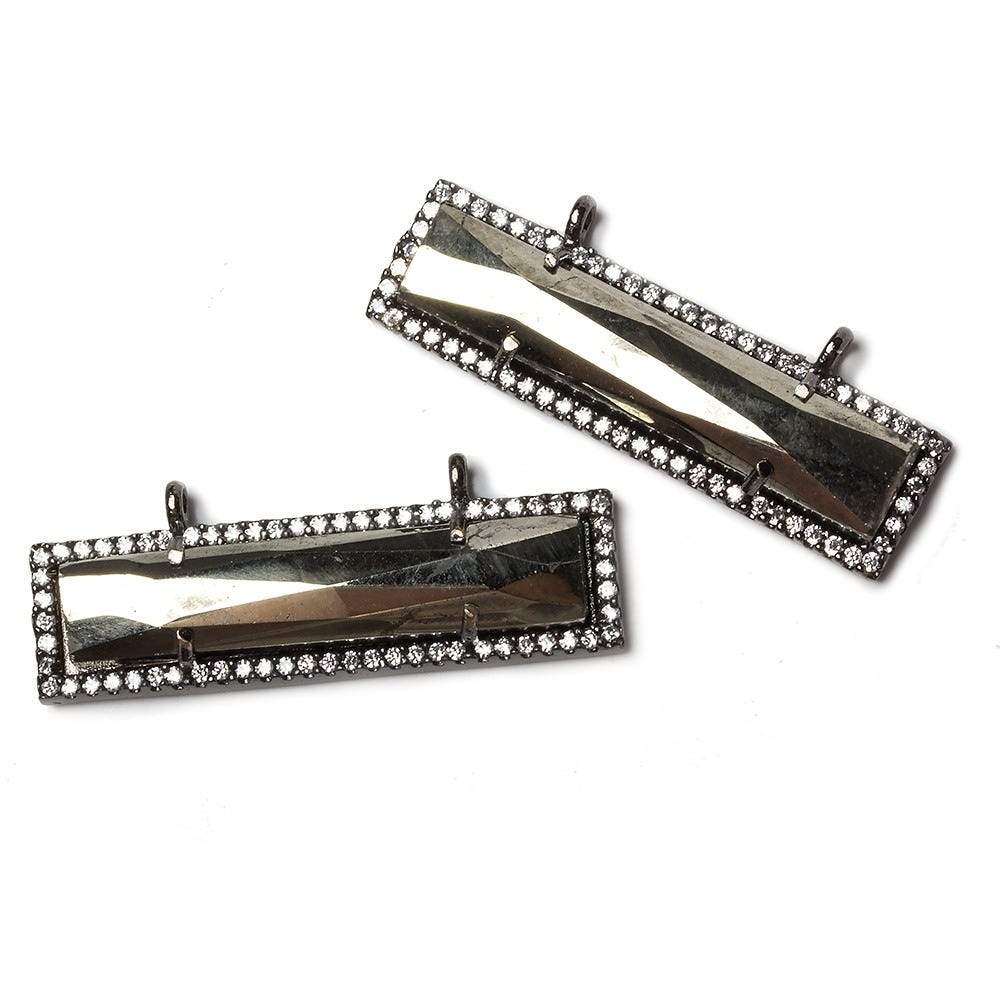 39x10.5mm Black Gold Bezel CZ and Pyrite Bar 2 ring East - West Connector 1 piece (ONLINE ORDER ONLY)