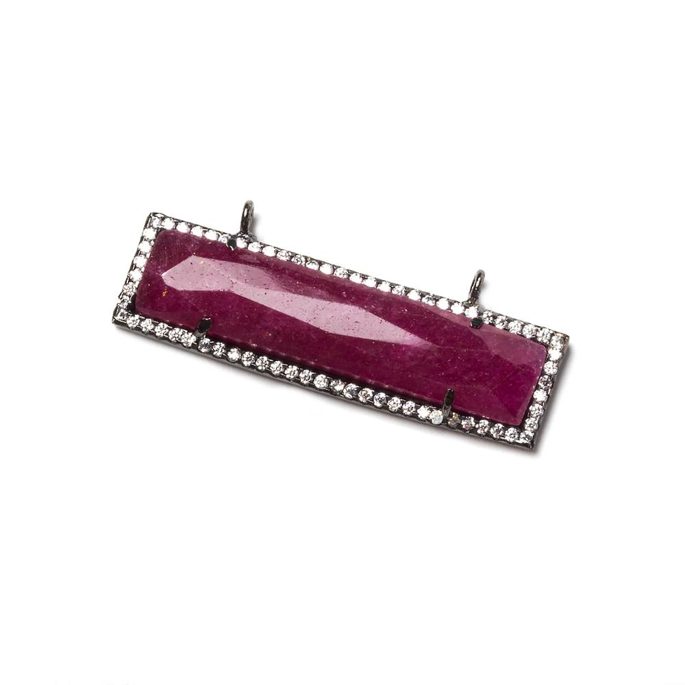 39x10.5mm Black Gold Bezel CZ and Ruby Bar 2 ring East - West Connector 1 piece (ONLINE ORDER ONLY)