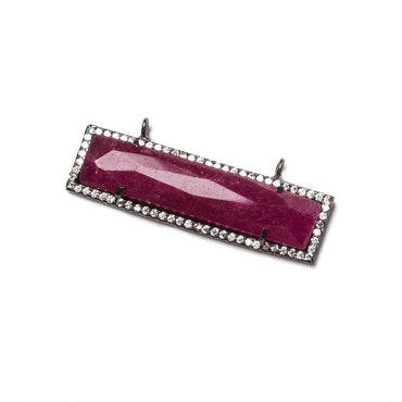 39x10.5mm Black Gold Bezel CZ and Ruby Bar 2 ring East - West Connector 1 piece (ONLINE ORDER ONLY)