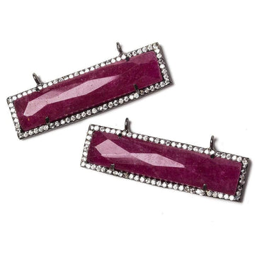 39x10.5mm Black Gold Bezel CZ and Ruby Bar 2 ring East - West Connector 1 piece (ONLINE ORDER ONLY)