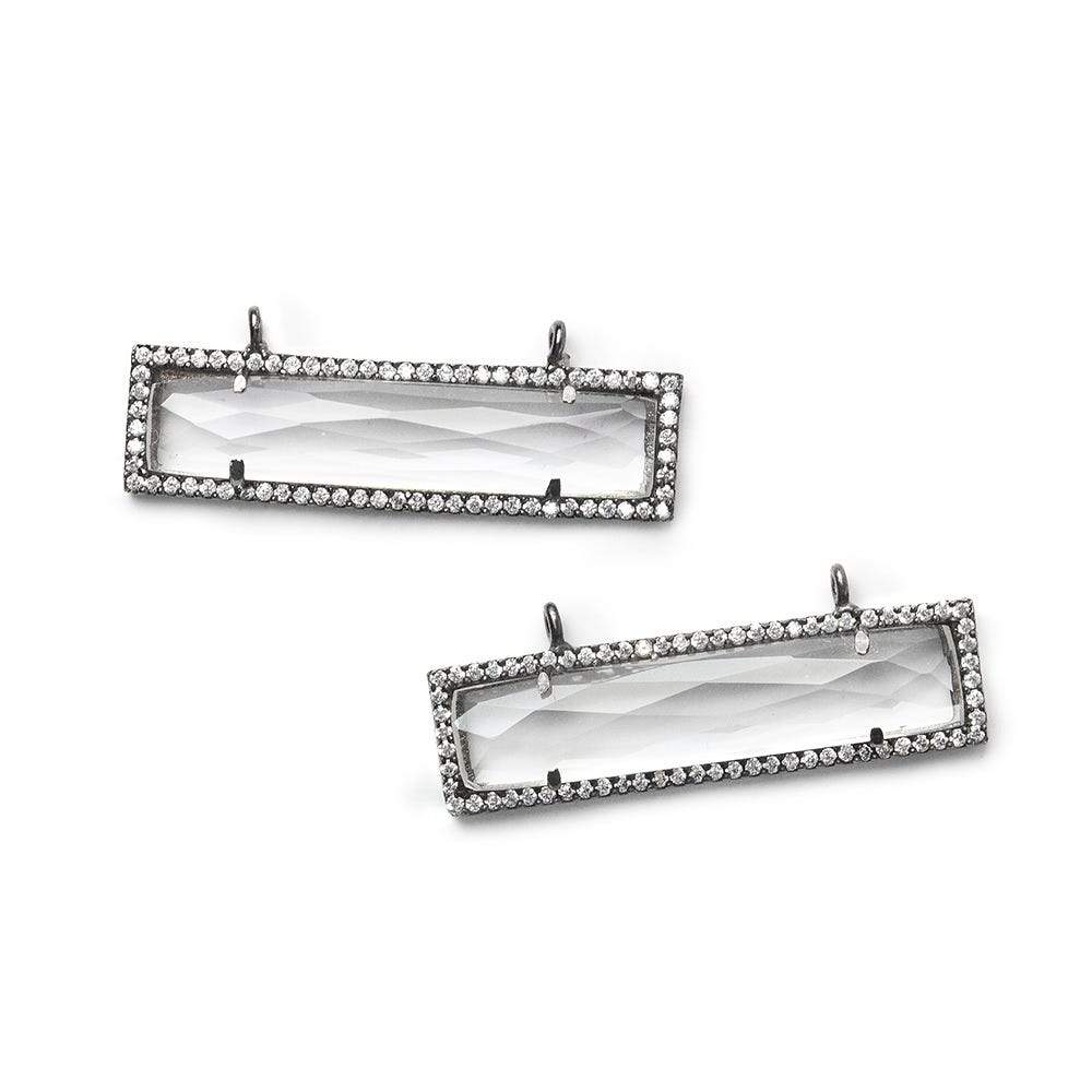 39x10.5mm Black Gold Bezel CZ & Crystal Quartz Bar 2 Prong East - West Connector 1 piece (ONLINE ORDER ONLY)
