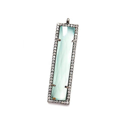 39x10.5mm Black Gold Bezel CZ & Seafoam Blue Chalcedony Bar 1 ring Pendant 1 piece (ONLINE ORDER ONLY)
