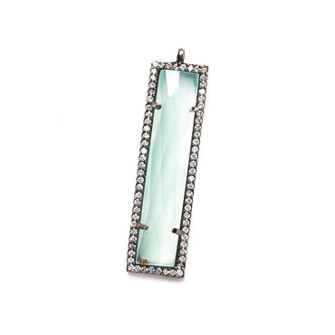 39x10.5mm Black Gold Bezel CZ & Seafoam Blue Chalcedony Bar 1 ring Pendant 1 piece (ONLINE ORDER ONLY)