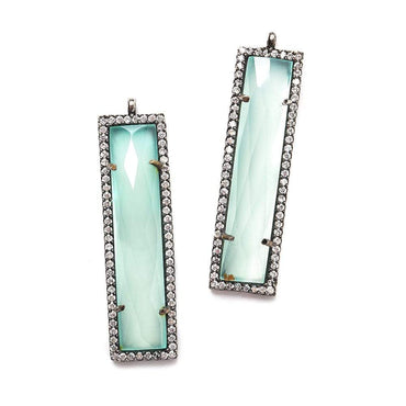 39x10.5mm Black Gold Bezel CZ & Seafoam Blue Chalcedony Bar 1 ring Pendant 1 piece (ONLINE ORDER ONLY)