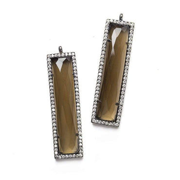 39x10.5mm Black Gold CZ Bezel Smoky Hydro Quartz Bar Pendant 1 piece (ONLINE ORDER ONLY)