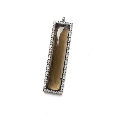 39x10.5mm Black Gold CZ Bezel Smoky Hydro Quartz Bar Pendant 1 piece (ONLINE ORDER ONLY)