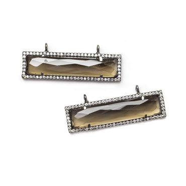39x10.5mm Black Gold CZ Bezel Smoky Hydro Quartz Bar Connector 1 piece (ONLINE ORDER ONLY)