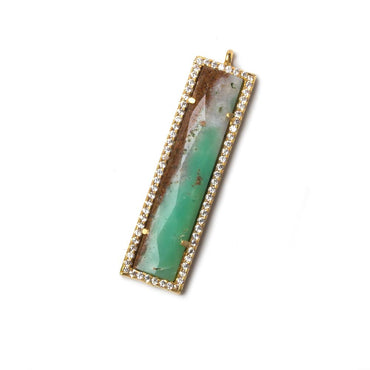 39x10.5mm Vermeil Bezel CZ and Chrysoprase Bar 1 ring Pendant 1 piece (ONLINE ORDER ONLY)