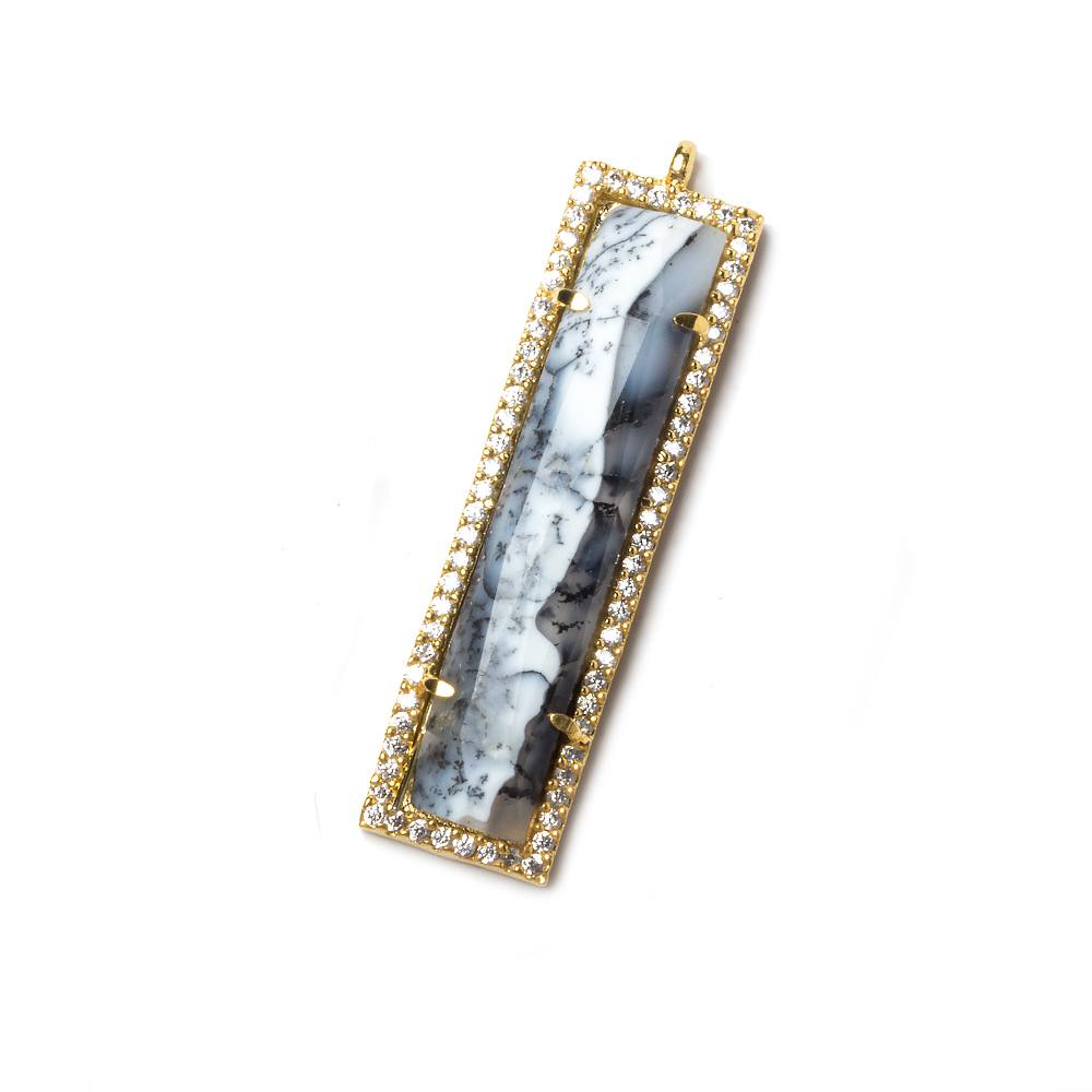 39x10.5mm Vermeil Bezel CZ and Dendritic Opal Bar 1 ring Pendant 1 piece (ONLINE ORDER ONLY)