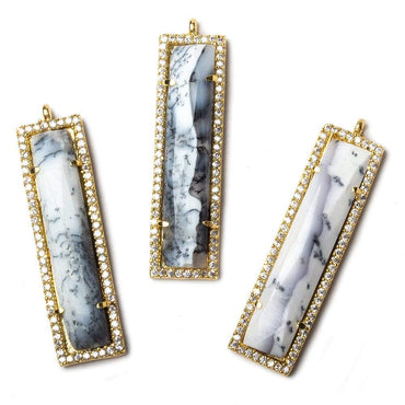 39x10.5mm Vermeil Bezel CZ and Dendritic Opal Bar 1 ring Pendant 1 piece (ONLINE ORDER ONLY)