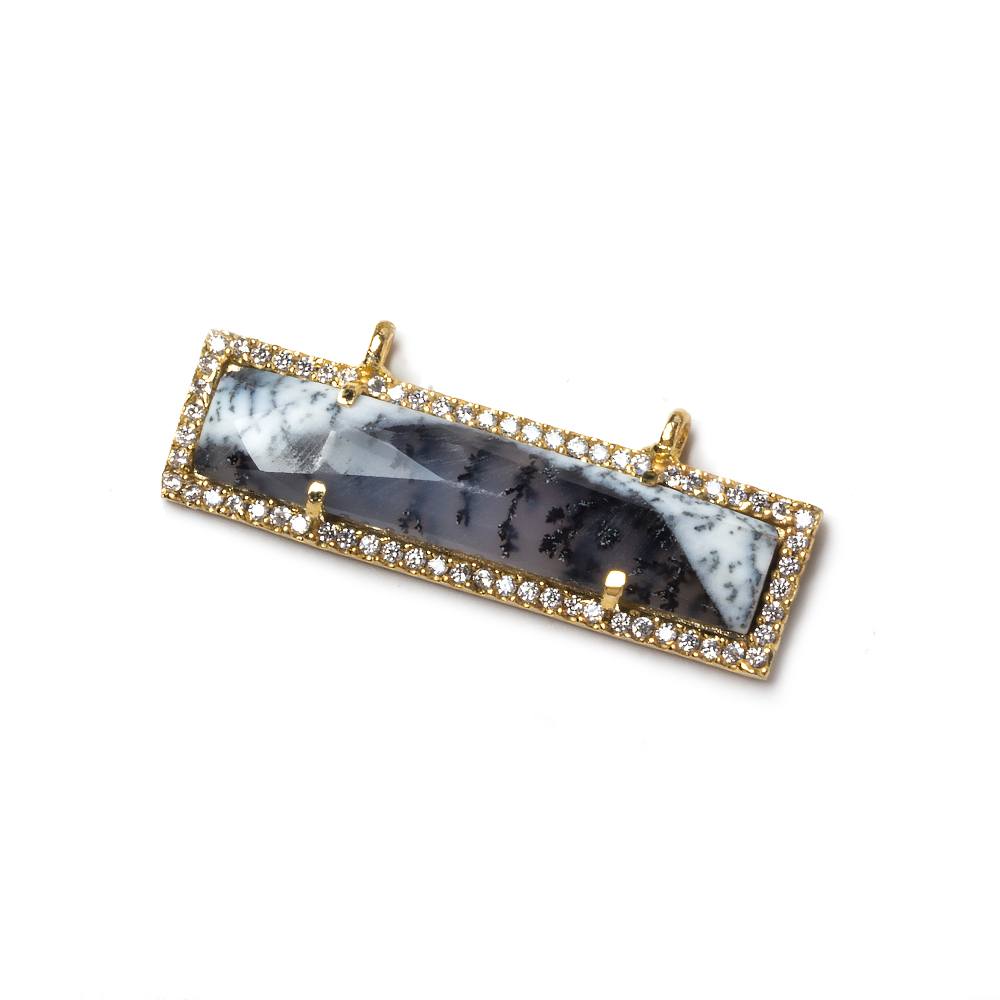 39x10.5mm Vermeil Bezel CZ and Dendritic Opal Bar 2 ring Connector 1 piece (ONLINE ORDER ONLY)