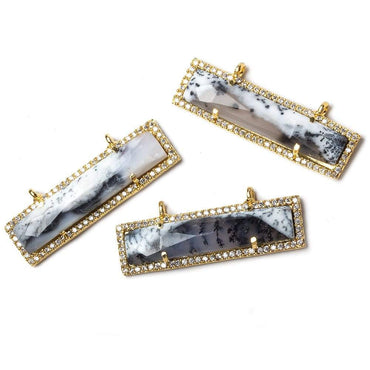 39x10.5mm Vermeil Bezel CZ and Dendritic Opal Bar 2 ring Connector 1 piece (ONLINE ORDER ONLY)