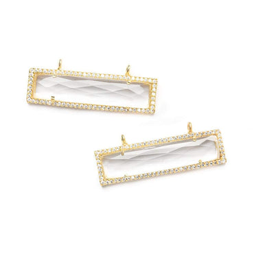 39x10.5mm Vermeil Bezel CZ & Crystal Quartz Bar 2 Prong East - West Connector 1 piece (ONLINE ORDER ONLY)