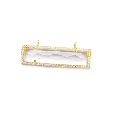39x10.5mm Vermeil Bezel CZ & Crystal Quartz Bar 2 Prong East - West Connector 1 piece (ONLINE ORDER ONLY)