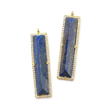 39x10.5mm Vermeil Bezel CZ & Lapis Lazuli Pavilion Faceted Bar Pendant 1 piece (ONLINE ORDER ONLY)