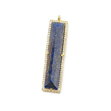39x10.5mm Vermeil Bezel CZ & Lapis Lazuli Pavilion Faceted Bar Pendant 1 piece (ONLINE ORDER ONLY)