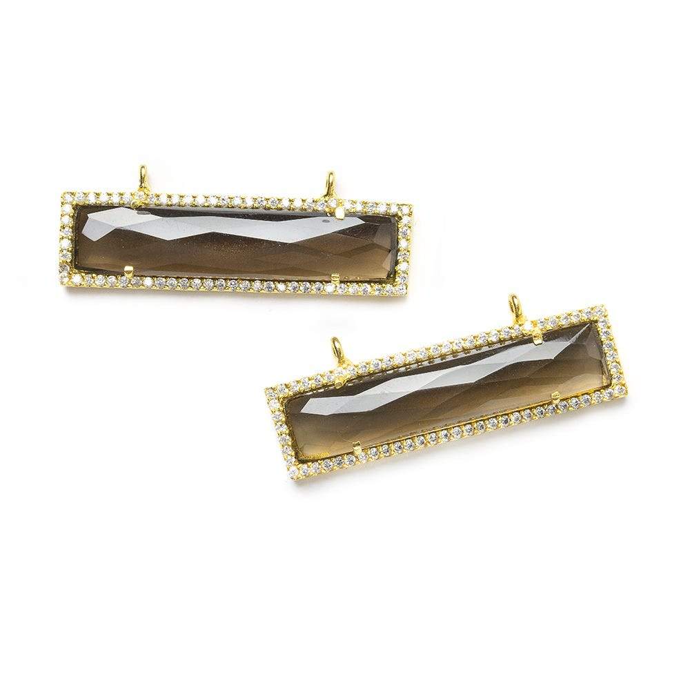 39x10.5mm Vermeil CZ Bezel Smoky Hydro Quartz Bar Connector 1 piece (ONLINE ORDER ONLY)