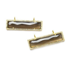 39x10.5mm Vermeil CZ Bezel Smoky Hydro Quartz Bar Connector 1 piece (ONLINE ORDER ONLY)