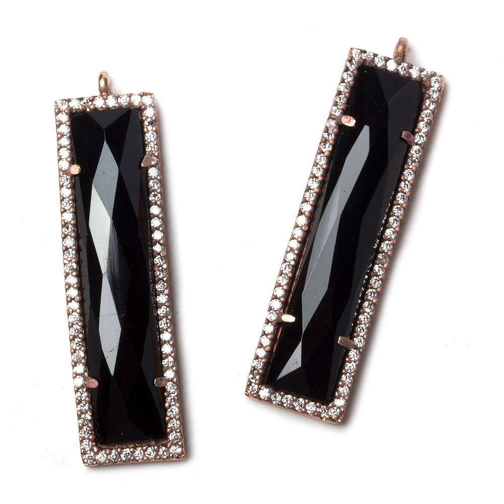 39x10.5mm Rose Gold Bezel CZ and Black Chalcedony Bar 1 ring Pendant 1 piece (ONLINE ORDER ONLY)