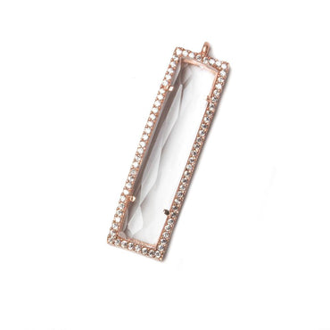 39x10.5mm Rose Gold Bezel CZ and Crystal Quartz Bar 1 ring Pendant 1 piece (ONLINE ORDER ONLY)