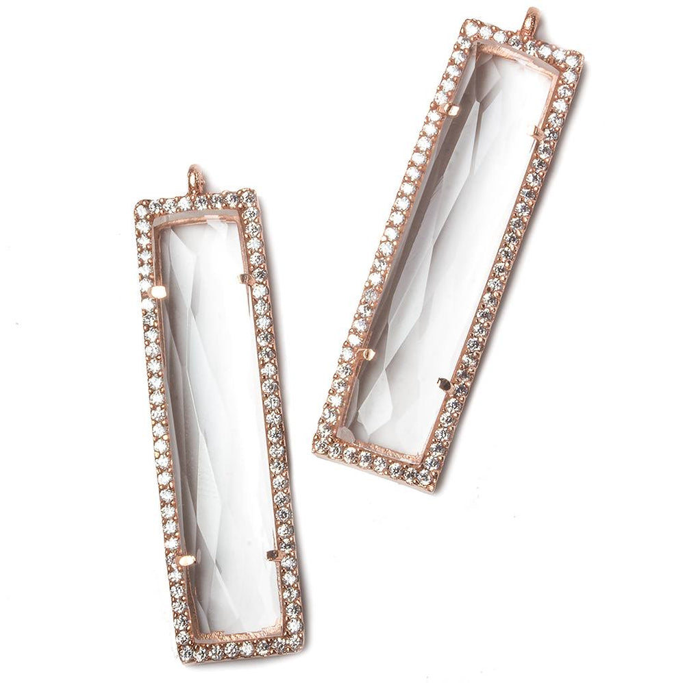 39x10.5mm Rose Gold Bezel CZ and Crystal Quartz Bar 1 ring Pendant 1 piece (ONLINE ORDER ONLY)