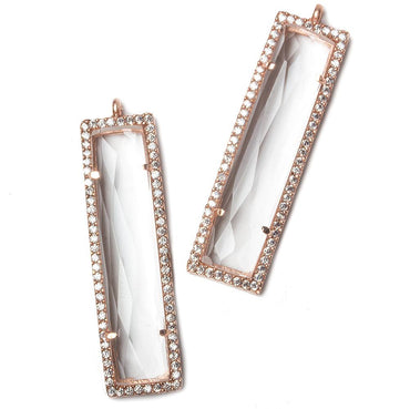 39x10.5mm Rose Gold Bezel CZ and Crystal Quartz Bar 1 ring Pendant 1 piece (ONLINE ORDER ONLY)