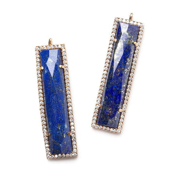 39x10.5mm Rose Gold Bezel CZ & Lapis Lazuli Bar Pendant 1 piece (ONLINE ORDER ONLY)