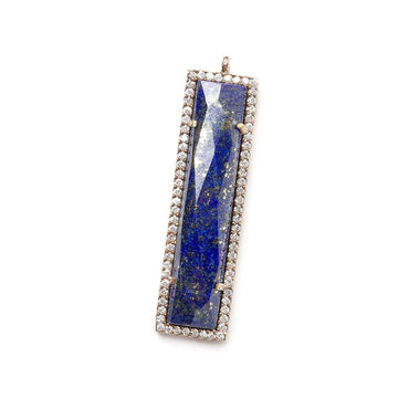 39x10.5mm Rose Gold Bezel CZ & Lapis Lazuli Bar Pendant 1 piece (ONLINE ORDER ONLY)