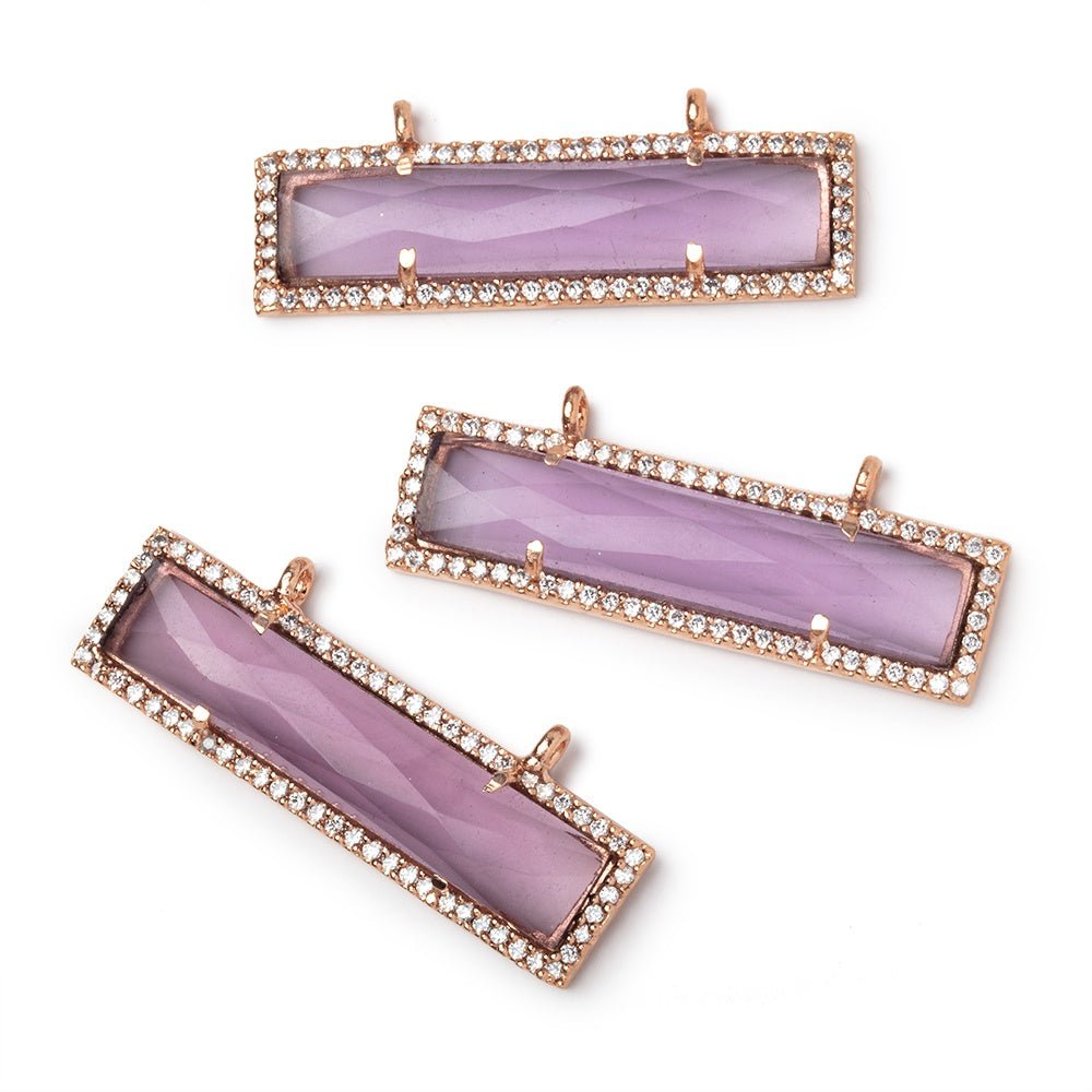 39x10.5mm Rose Gold CZ Bezel Purple Hydro Quartz Bar Connector 1 Focal (ONLINE ORDER ONLY)