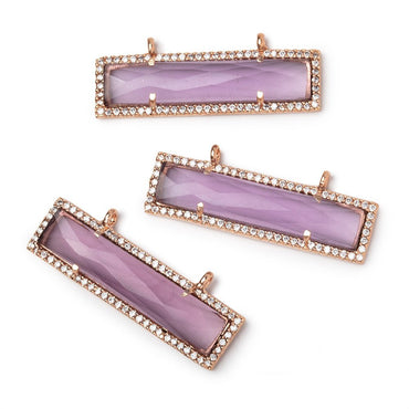 39x10.5mm Rose Gold CZ Bezel Purple Hydro Quartz Bar Connector 1 Focal (ONLINE ORDER ONLY)