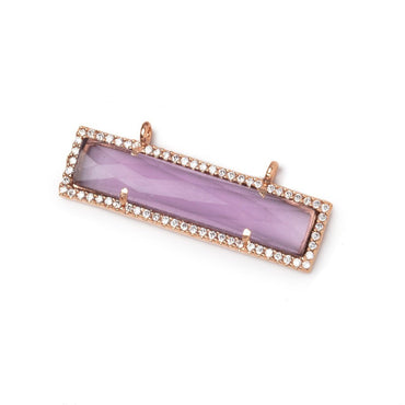 39x10.5mm Rose Gold CZ Bezel Purple Hydro Quartz Bar Connector 1 Focal (ONLINE ORDER ONLY)