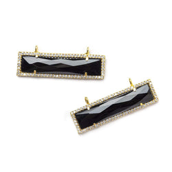 39x10.5mm Vermeil Bezel CZ & Black Chalcedony Bar East-West Connector 1 piece (ONLINE ORDER ONLY)
