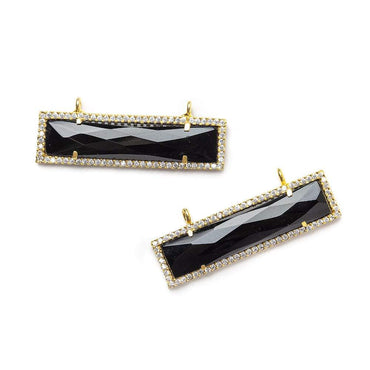 39x10.5mm Vermeil Bezel CZ & Black Chalcedony Bar East-West Connector 1 piece (ONLINE ORDER ONLY)