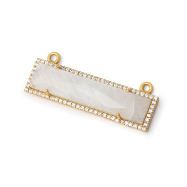 39x10.5mm Vermeil Bezel CZ Rainbow Moonstone Bar Connector 1 piece (ONLINE ORDER ONLY)