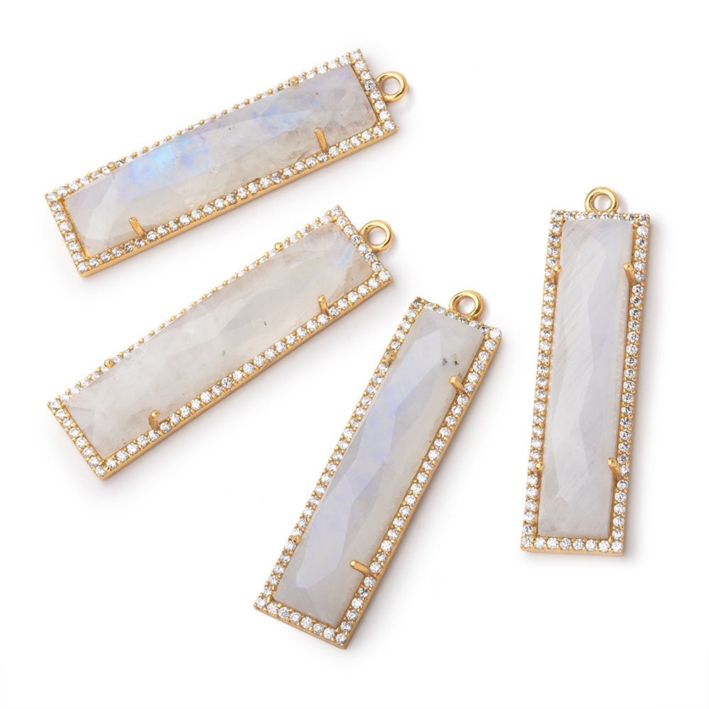 39x10.5mm Vermeil Bezel White CZ & Rainbow Moonstone Bar 1 Pendant (ONLINE ORDER ONLY)