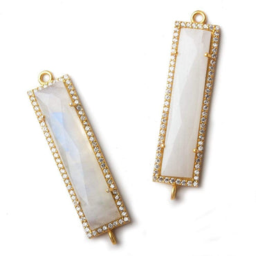 39x10.5mm Vermeil CZ Bezel Rainbow Moonstone Bar 2 Ring Connector 1 piece (ONLINE ORDER ONLY)