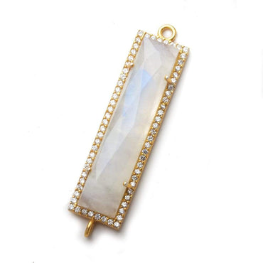 39x10.5mm Vermeil CZ Bezel Rainbow Moonstone Bar 2 Ring Connector 1 piece (ONLINE ORDER ONLY)