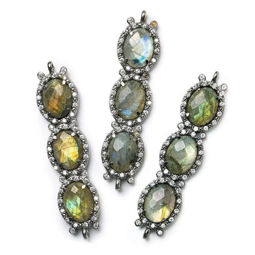 39x10mm Black Gold Bezel CZ & Labradorite 3 Oval Connector 1 focal bead (ONLINE ORDER ONLY)