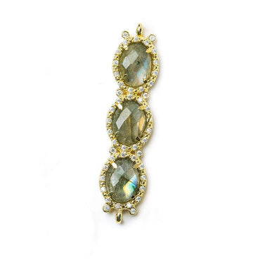 39x10mm Gold Bezel CZ & Labradorite 3 Oval Connector 1 focal bead (ONLINE ORDER ONLY)