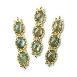 39x10mm Gold Bezel CZ & Labradorite 3 Oval Connector 1 focal bead (ONLINE ORDER ONLY)