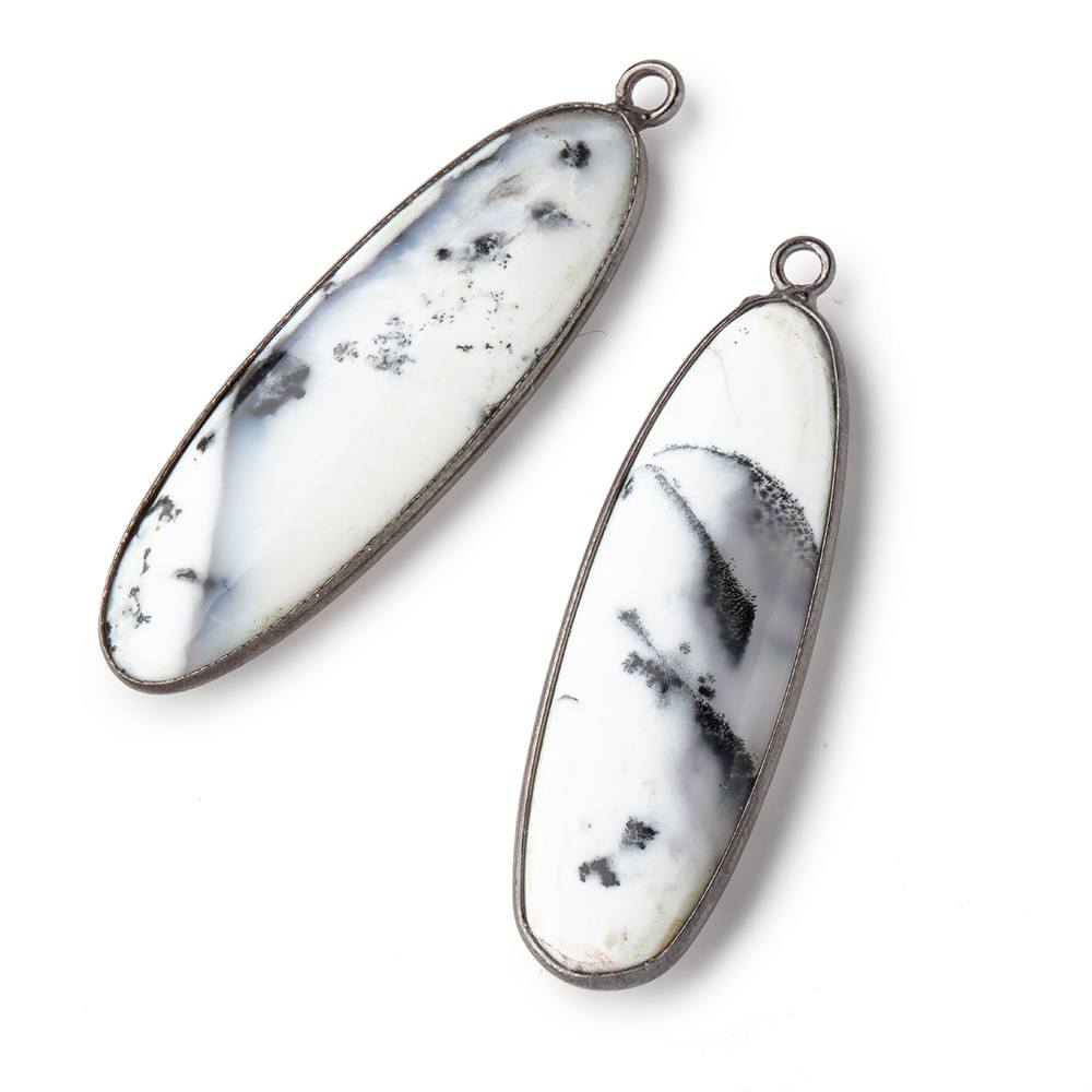 39x13mm Black Gold Bezel Dendritic Opal Plain Oval Pendant 1 piece (ONLINE ORDER ONLY)
