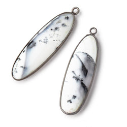 39x13mm Black Gold Bezel Dendritic Opal Plain Oval Pendant 1 piece (ONLINE ORDER ONLY)